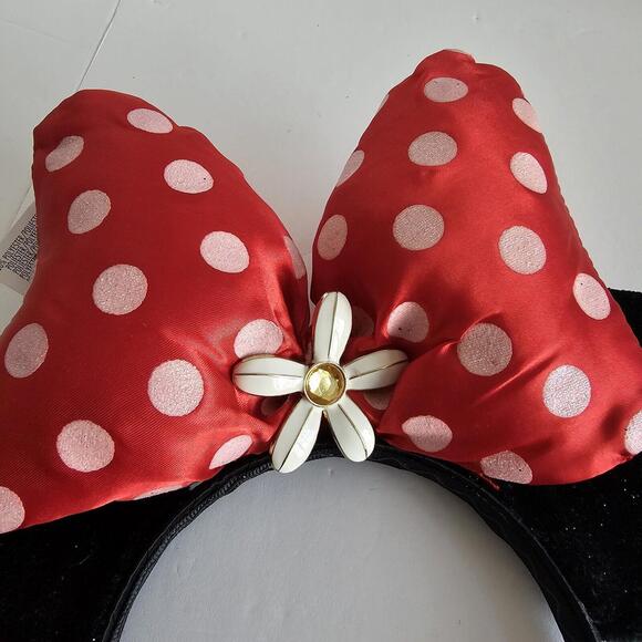 Disney Parks World Minnie Mouse Classic Red White Polka Dot Bow Ears Headband - Picture 4 of 4